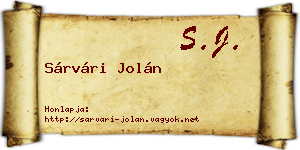 Sárvári Jolán névjegykártya