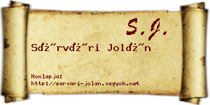 Sárvári Jolán névjegykártya